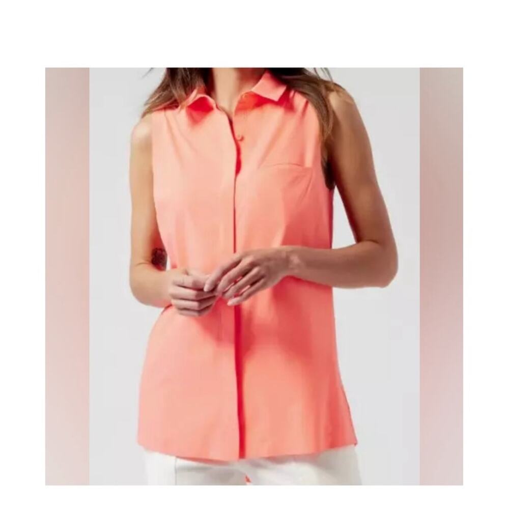 Athleta Urbanite II tank top women's small button front collared tunic coral